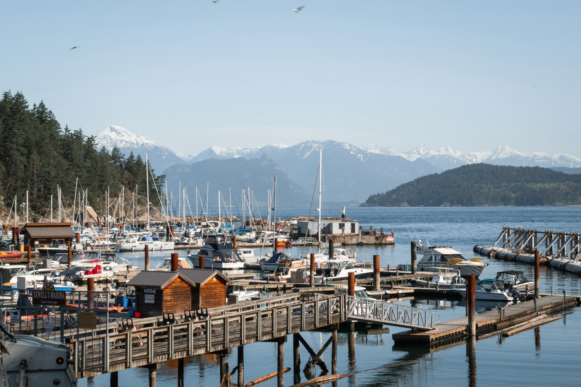 Horseshoe Bay marina with North Shore mountains, West Vancouver